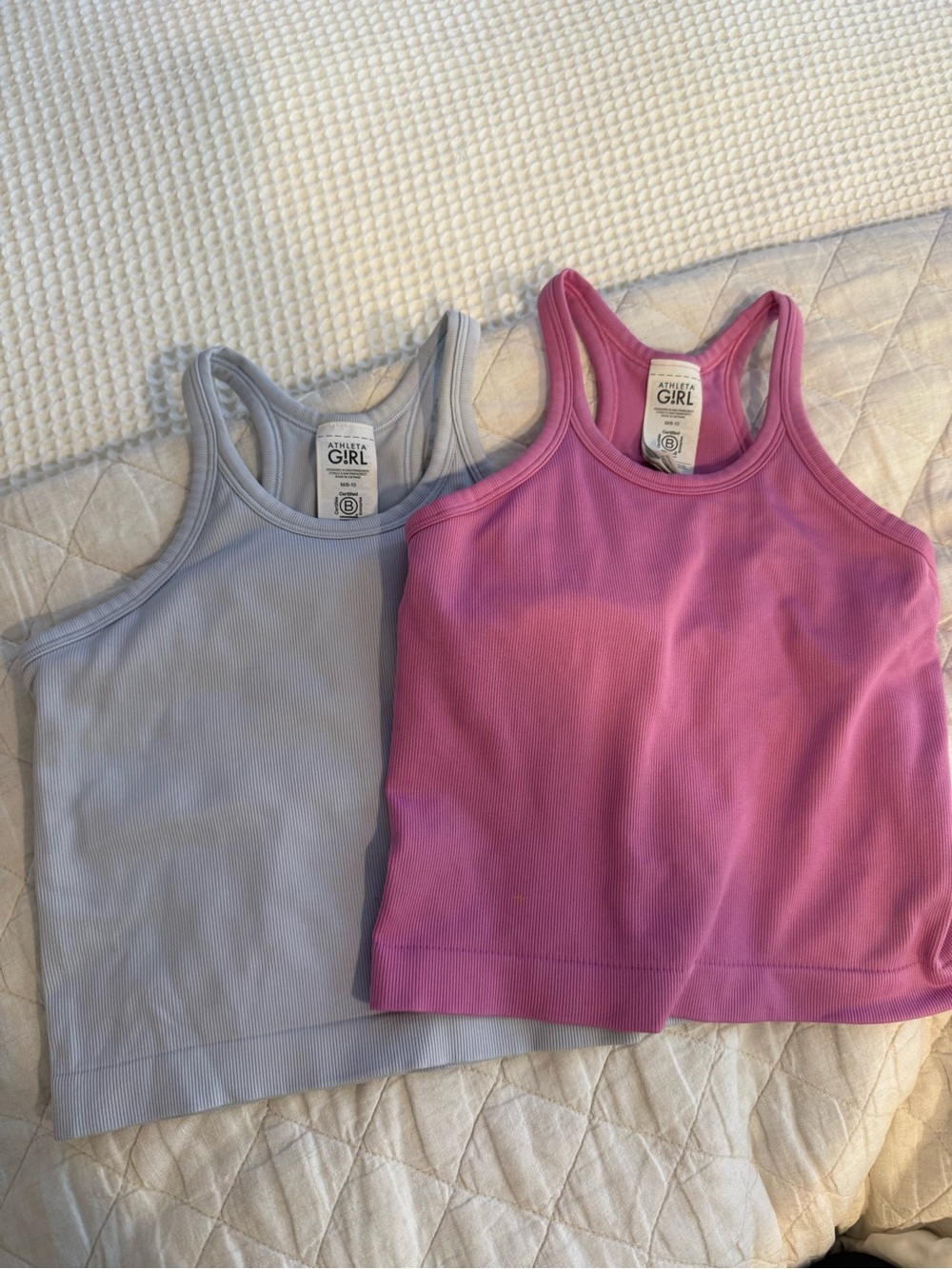 Athleta Girls Ribbed Racerback Tank Tops in Pink and Light Blue